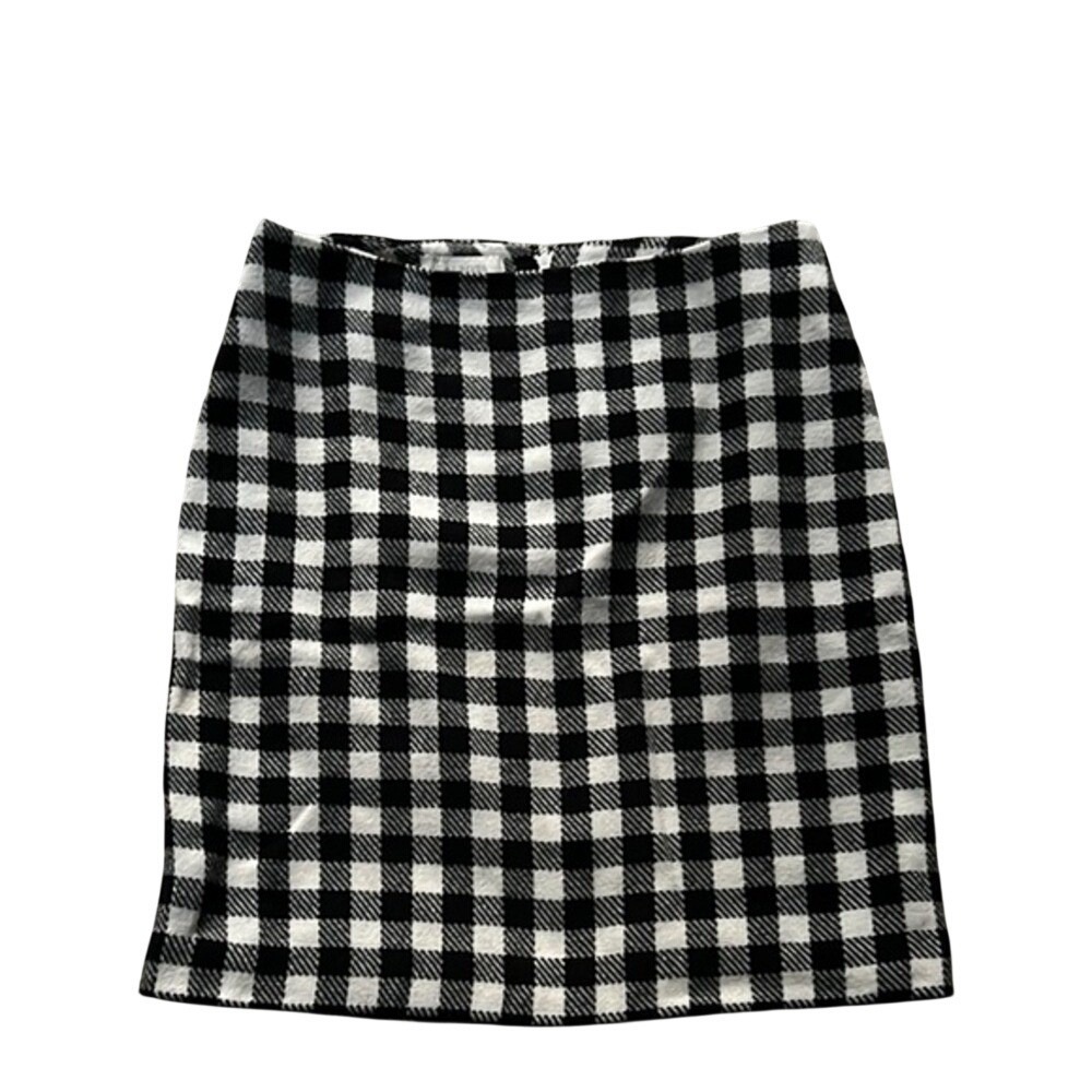 Preppy Corporate Talbots Mini Skirt 8P Black White Gingham Check Petite Career